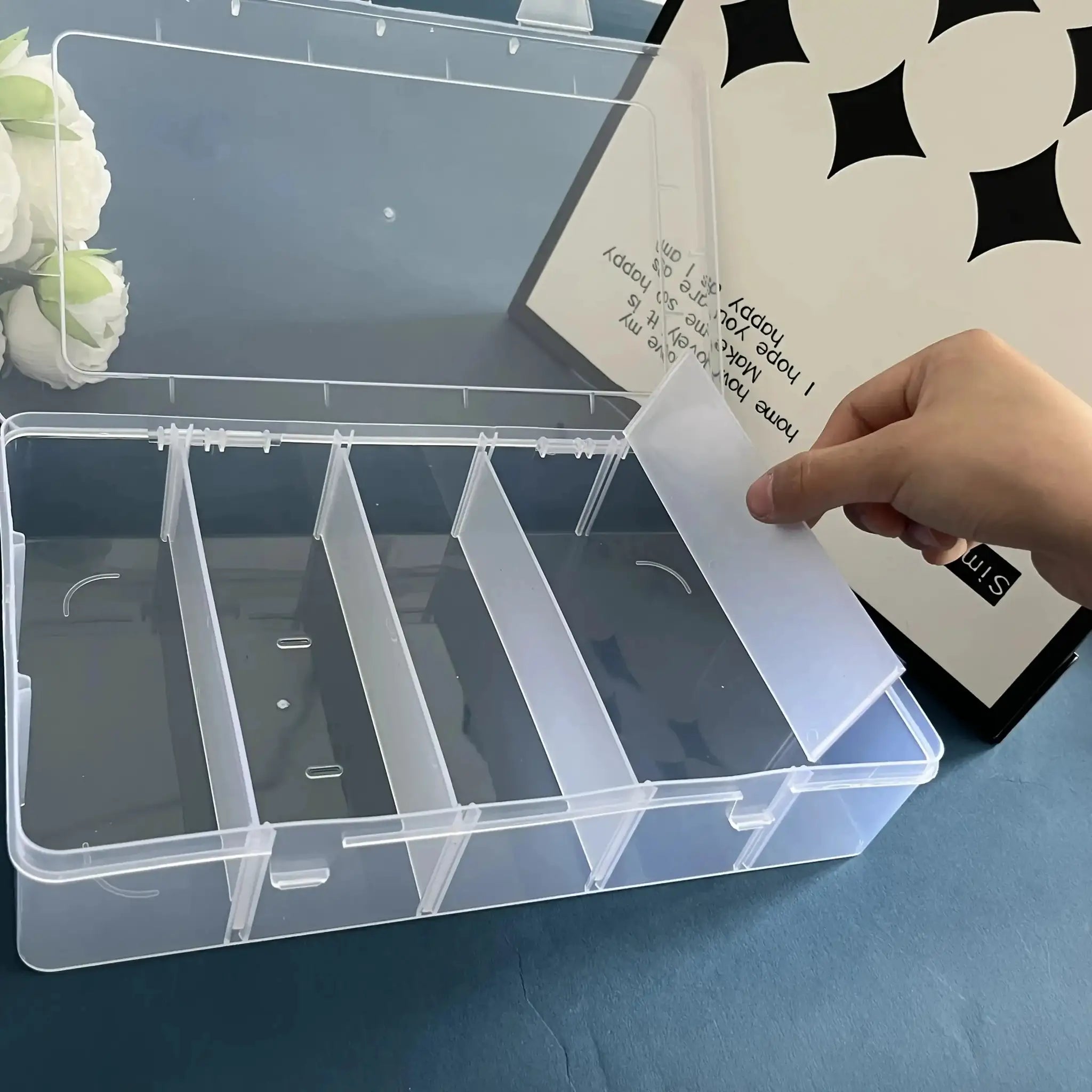 Tool organizer box, 5-compartment transparent plastic for screws and small parts, Simples Market