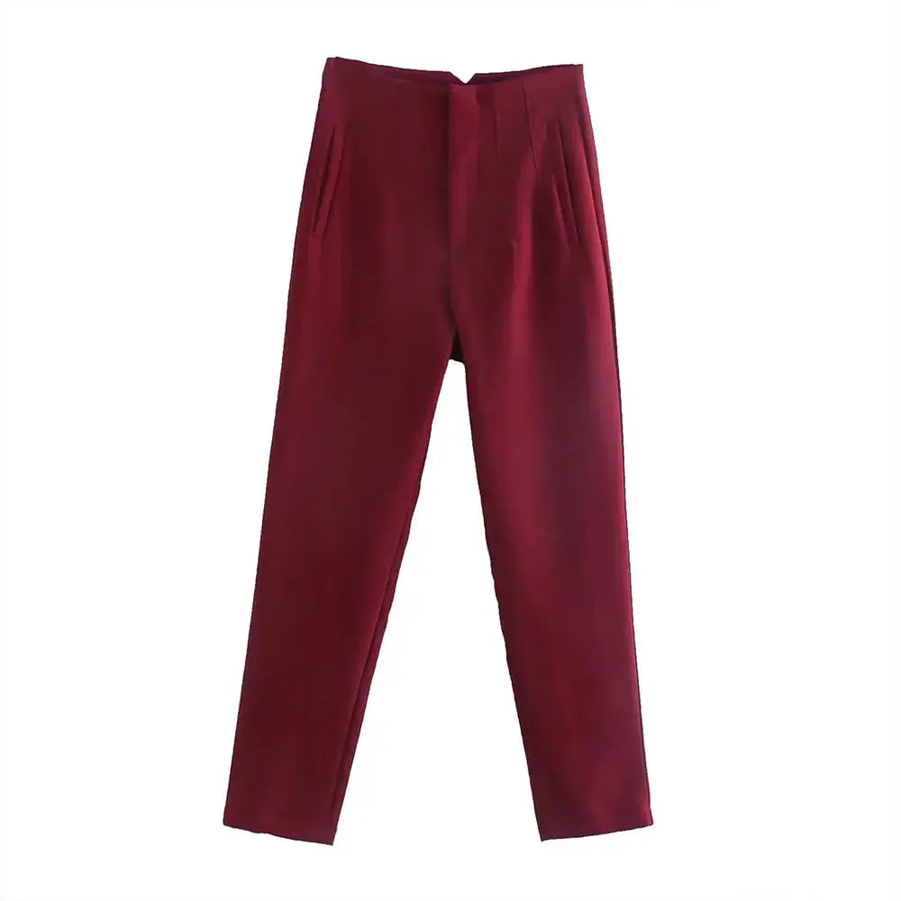 Duoperi Women High Waist Trousers Solid Color Premium Polyester Blend for Comfort and Flattering Fit