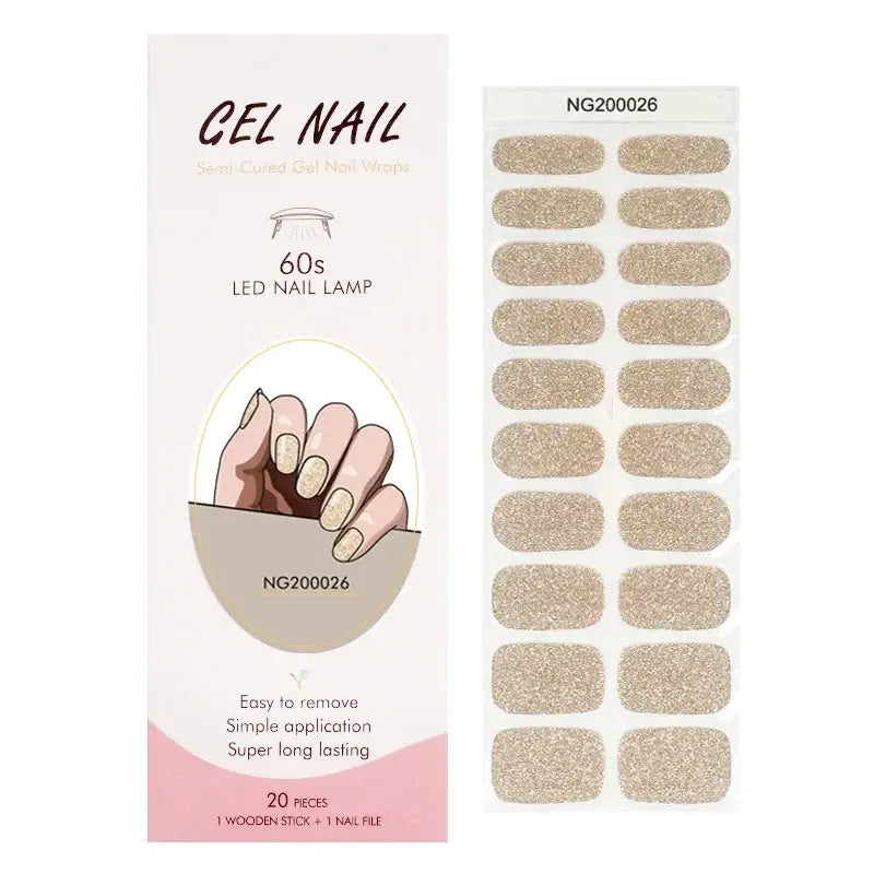 NailLux Semi Cured Nail Wraps For 16 To 20 Tips Easy Full Cover Adhesive Press On Nails Gel Finish UV LED Compatible