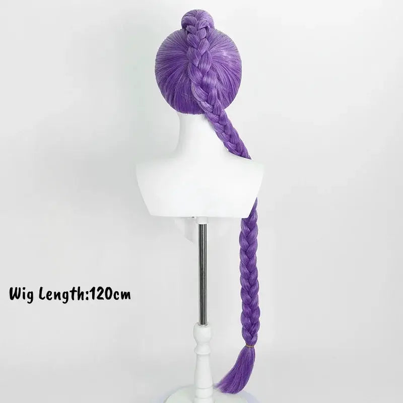 Cosplay wig, purple long braided synthetic hair, heat-resistant, 120cm