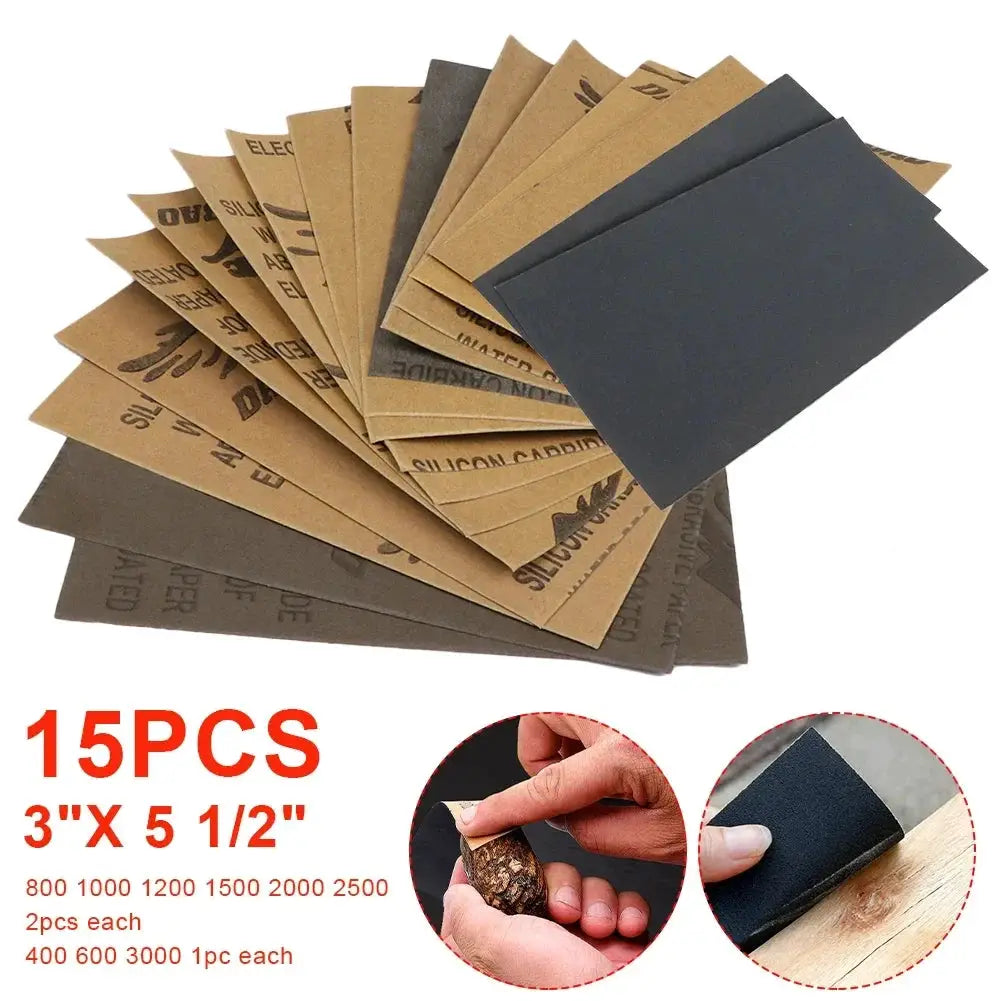 15 Piece Sandpaper Set With Grits 400 600 800 1000 1200 1500 2000 2500 3000 For Wet And Dry Sanding Abrasive Papers