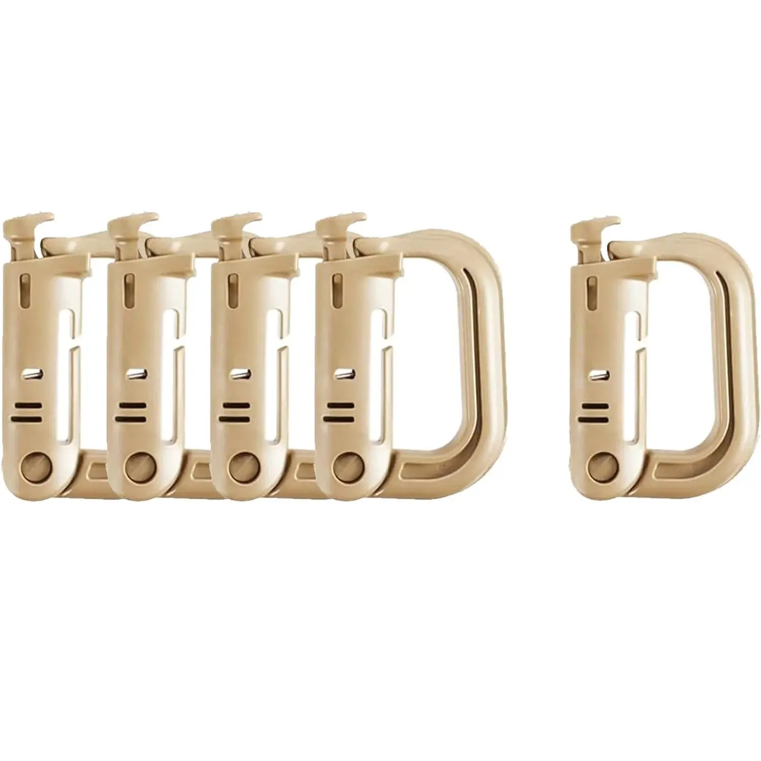 Simples Market tan Grimlock locking plastic D-ring carabiner set for MOLLE webbing, 6 pieces