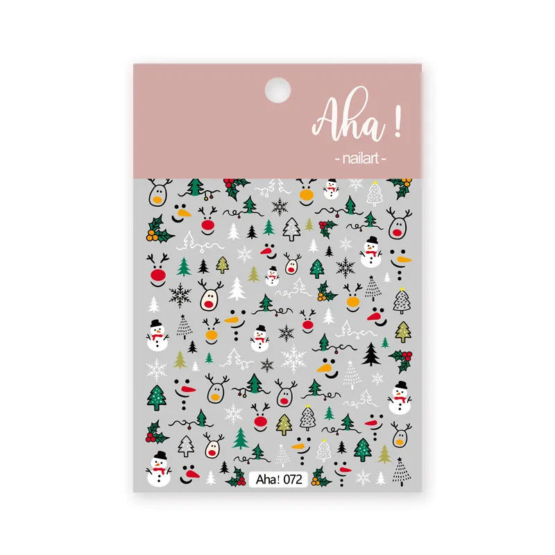 Winter Christmas nail stickers sheet by Simples Market, Aha! nailart, self-adhesive with snowmen, reindeer and snowflakes