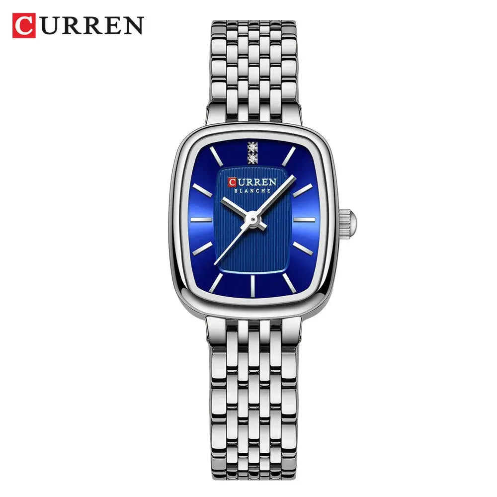Curren women's quartz watch with blue dial and silver stainless-steel bracelet
