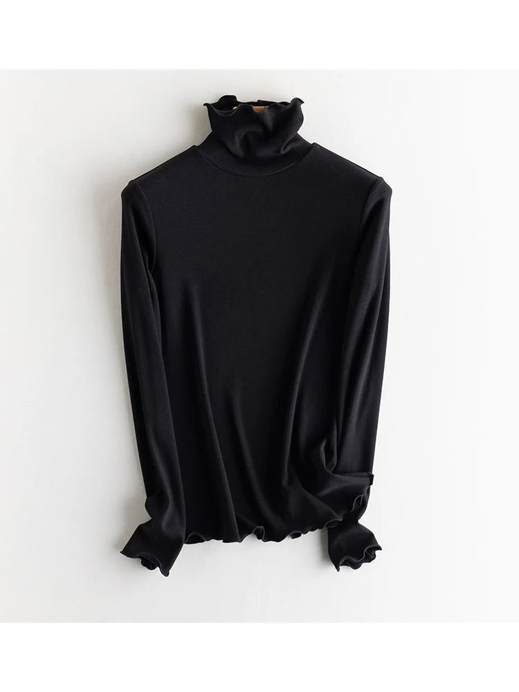SuyaDream Women Silk Viscose Thermal Base Layer Top With Turtleneck For Warmth And Style