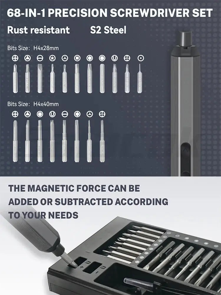 68 In 1 Precision Electric Screwdriver Set With Adjustable Torque And LED Fill Light For Mobile Phone And iPad Repair