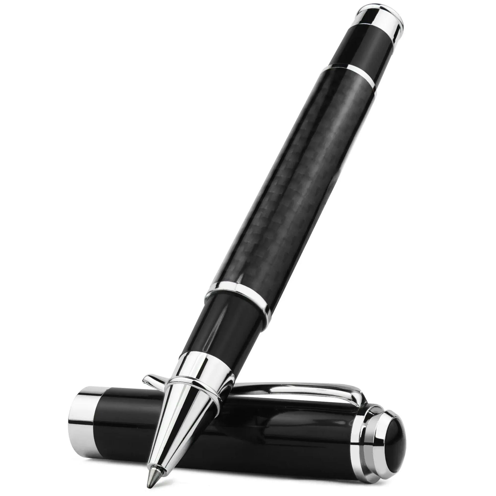 Carbon fiber signature pen with premium metal body, 0.5mm gel ink micro point, black finish
