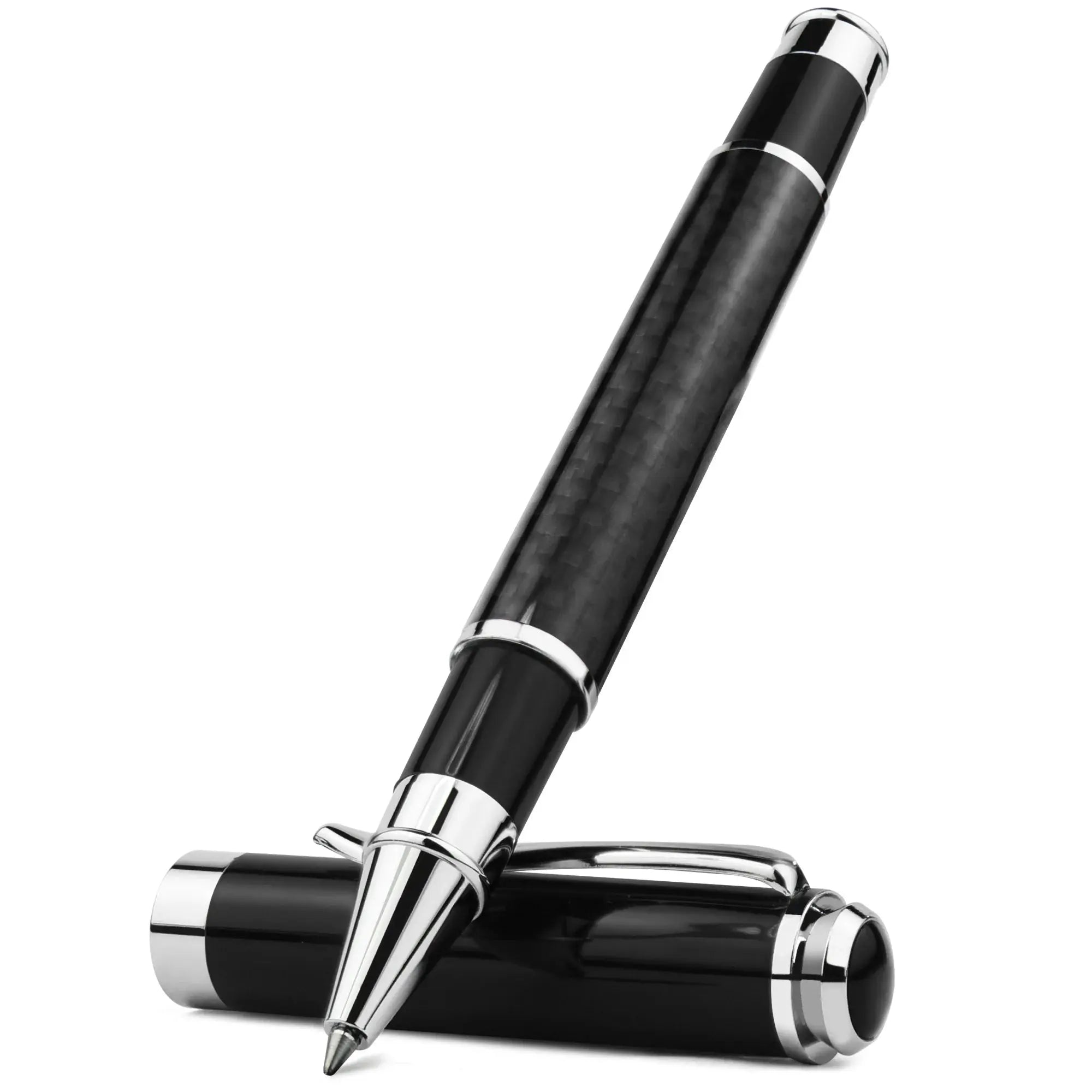 Carbon fiber signature pen with premium metal body, 0.5mm gel ink micro point, black finish