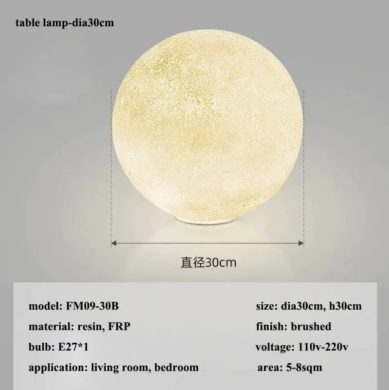 Simples Market Nordic Moon LED pendant lamp, 30 cm diameter resin sphere with brushed finish.