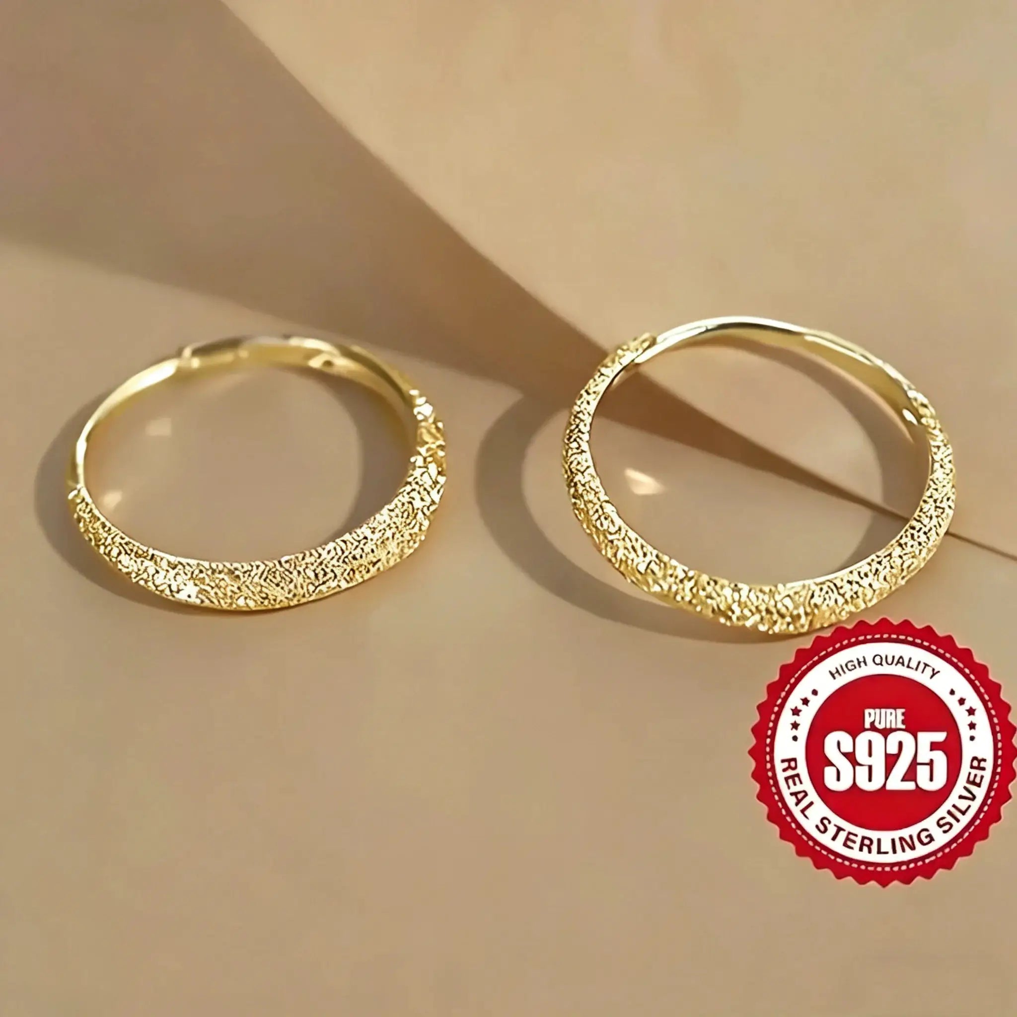 Sterling silver textured hoop earrings by Simples Market, frosted starry circle design, set of 2