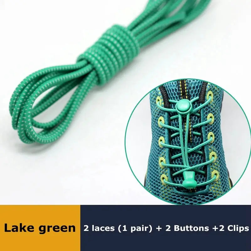 1Pair elastic no-tie sneaker shoelaces lake green by Simples Market with 2 buttons and 2 clips