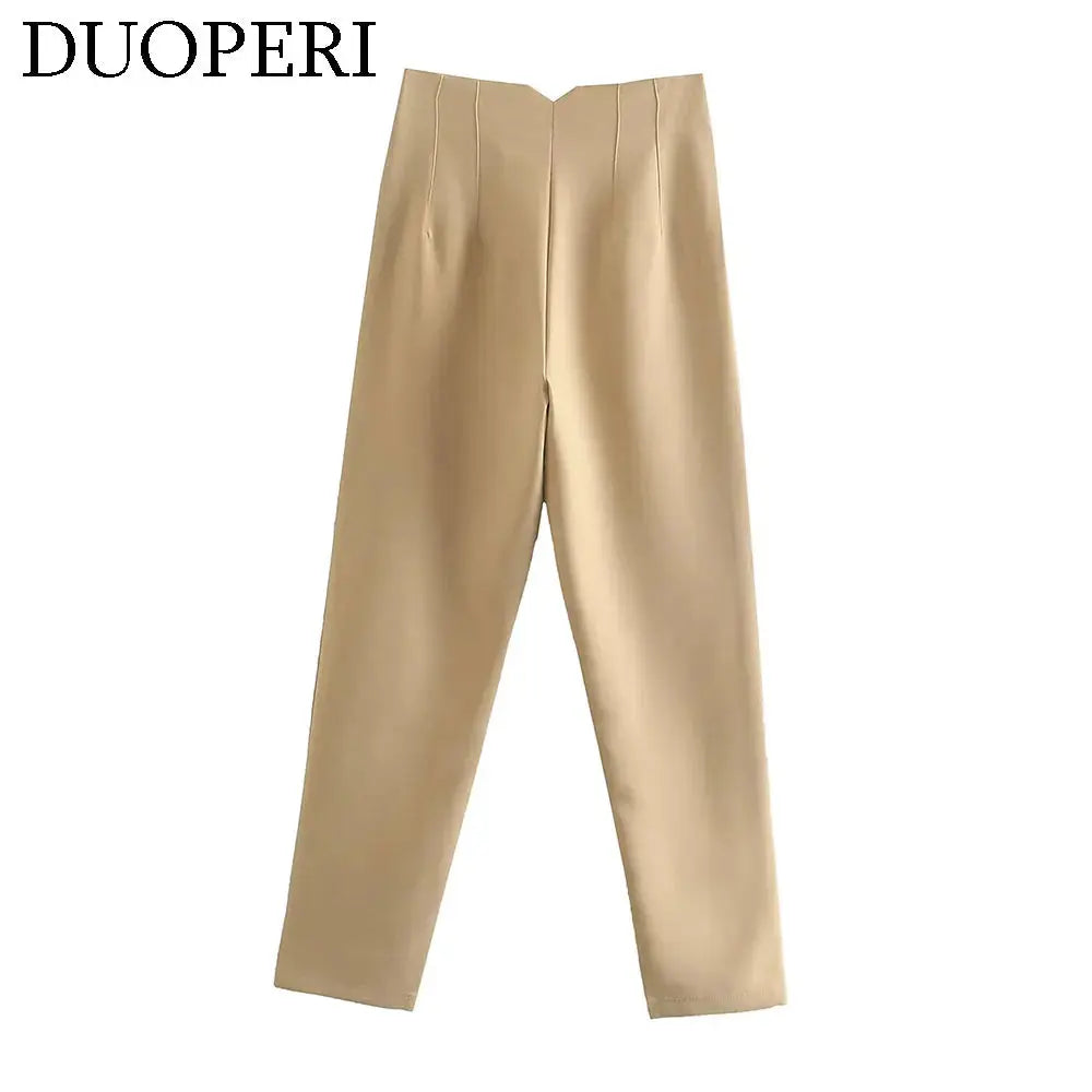 Duoperi Women High Waist Trousers Solid Color Premium Polyester Blend for Comfort and Flattering Fit