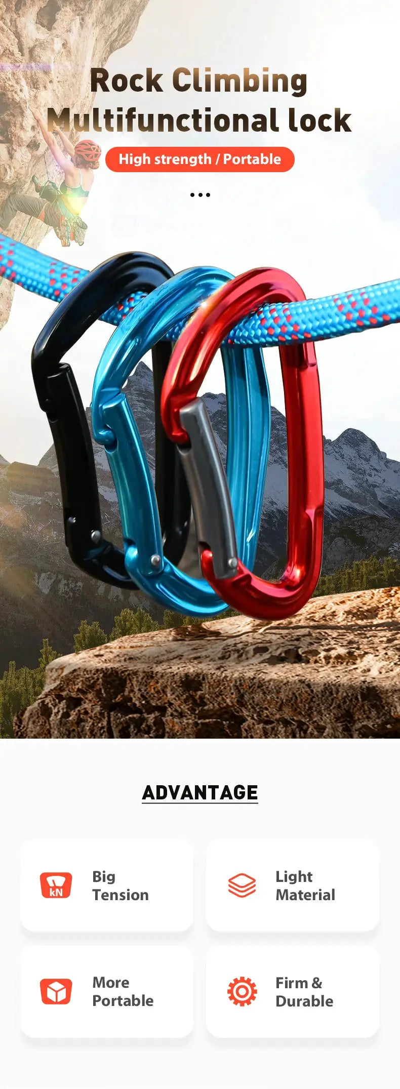 Simples Market CLIWIZ SGM7118 curved D climbing carabiners, 4-pack aluminum 7075 in black, blue, gray and red