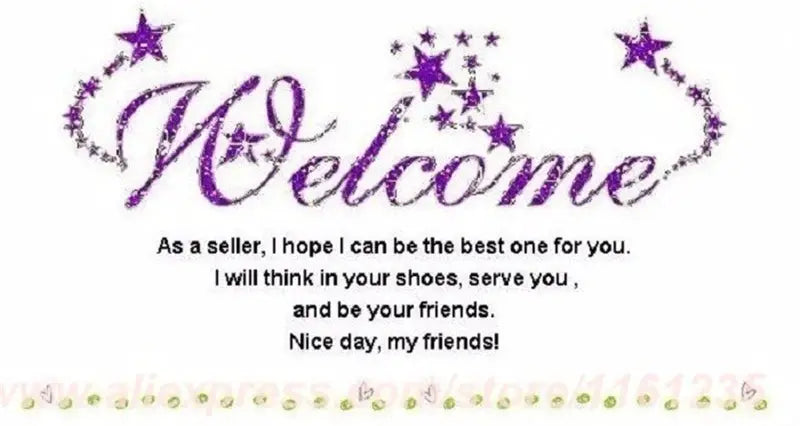 Welcome banner with purple stars surrounding the cursive Welcome text and decorative dotted border