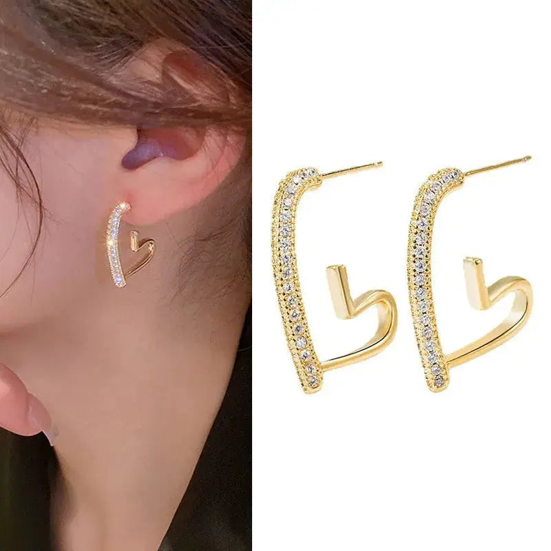 925 Silver Needle Heart Earrings For Women Korean Fashion Crystal Jewelry 2026 Trending Luxury Hoop Earrings