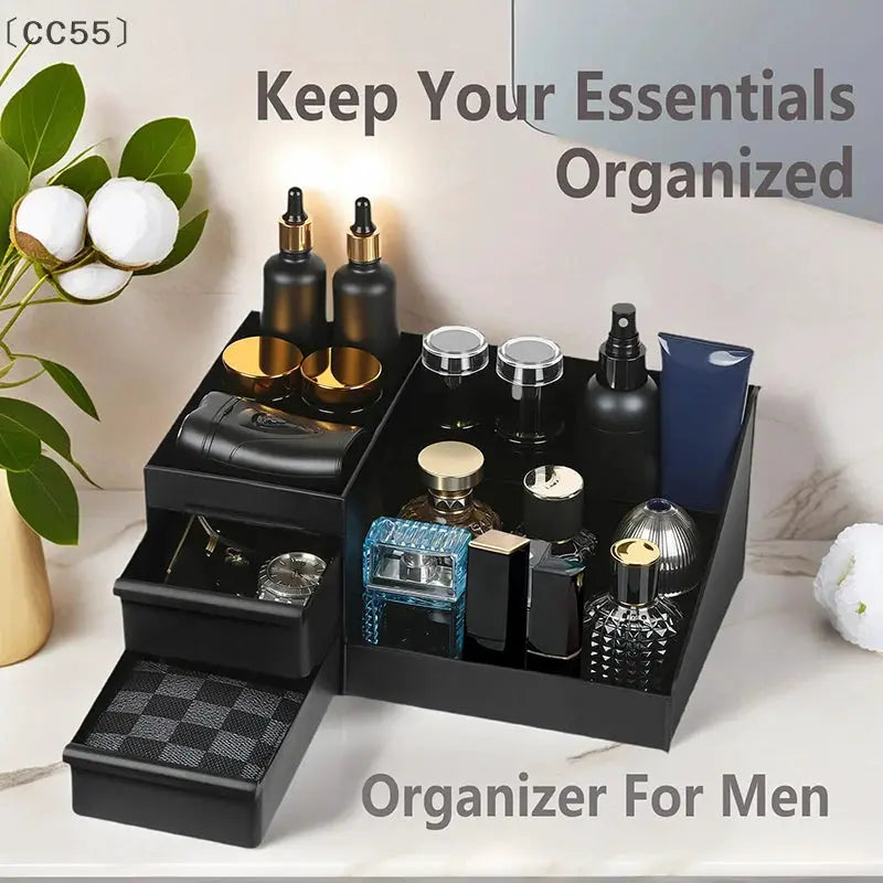 CC55 Cologne Organizer for Men and Dresser, Perfume Stand, Bathroom Countertop Organizer with Drawers