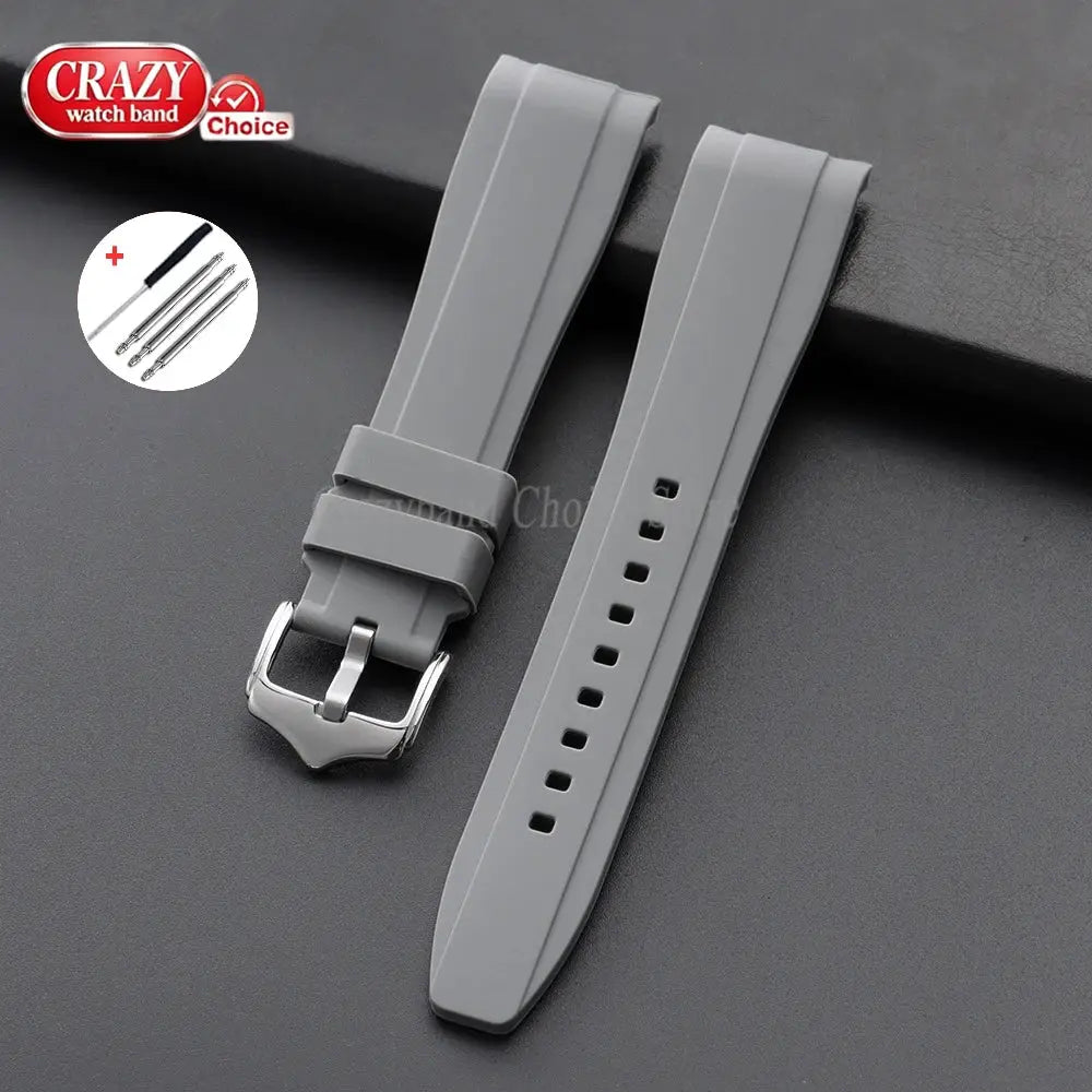 Gray silicone watch strap, 20mm/22mm, universal curved-end with metal buckle; repair tool kit included; Simples Market