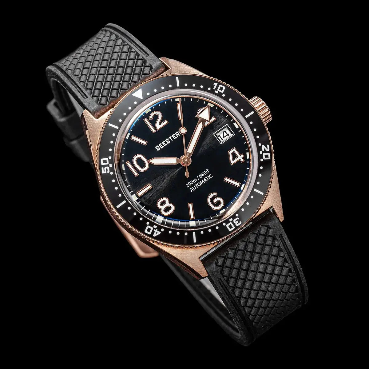 SEESTERN Diver Mens Watch Automatic with rose-gold case and black dial