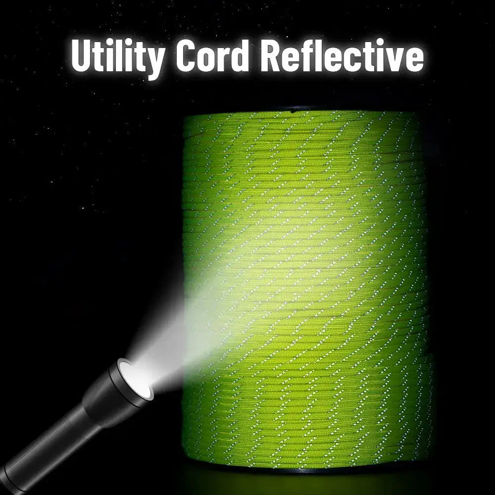 Reflective paracord rope, Simples Market, 7-strand 4mm 550 parachute cord in green for camping and DIY weaving.