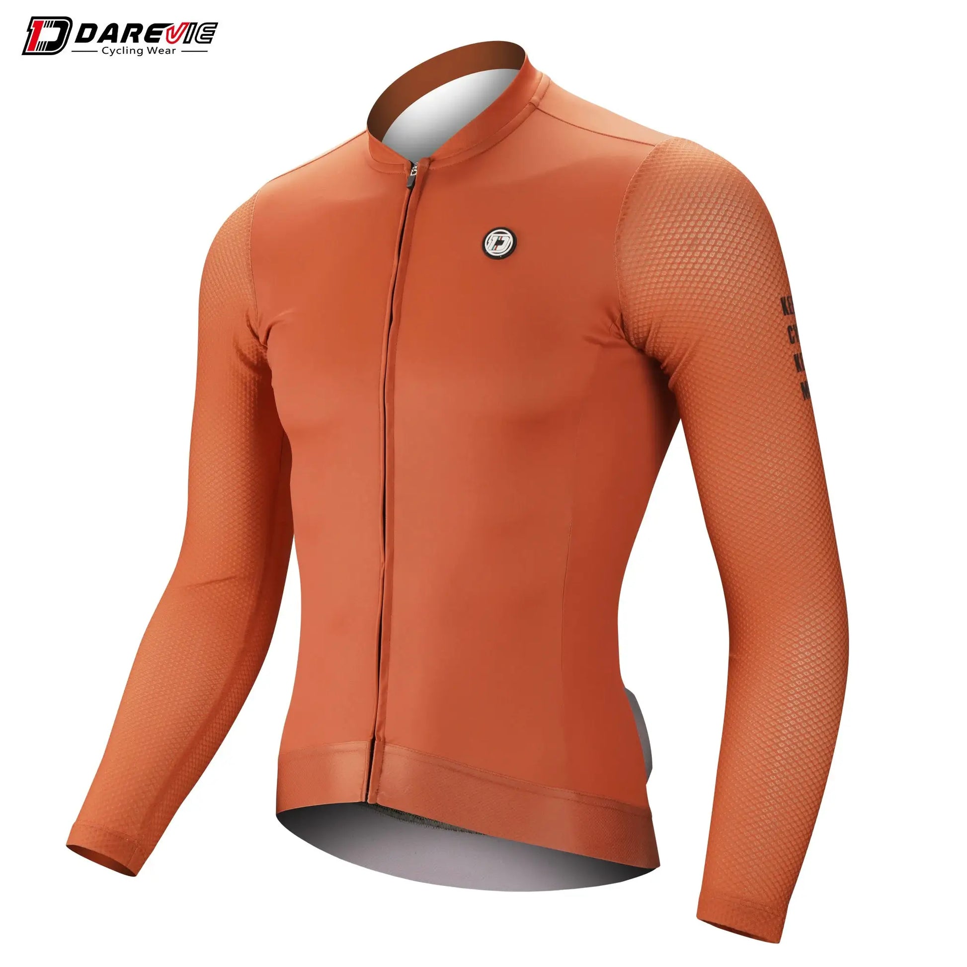 DAREVIE cycling jersey, orange long-sleeve with full zipper, breathable fabric and textured sleeves