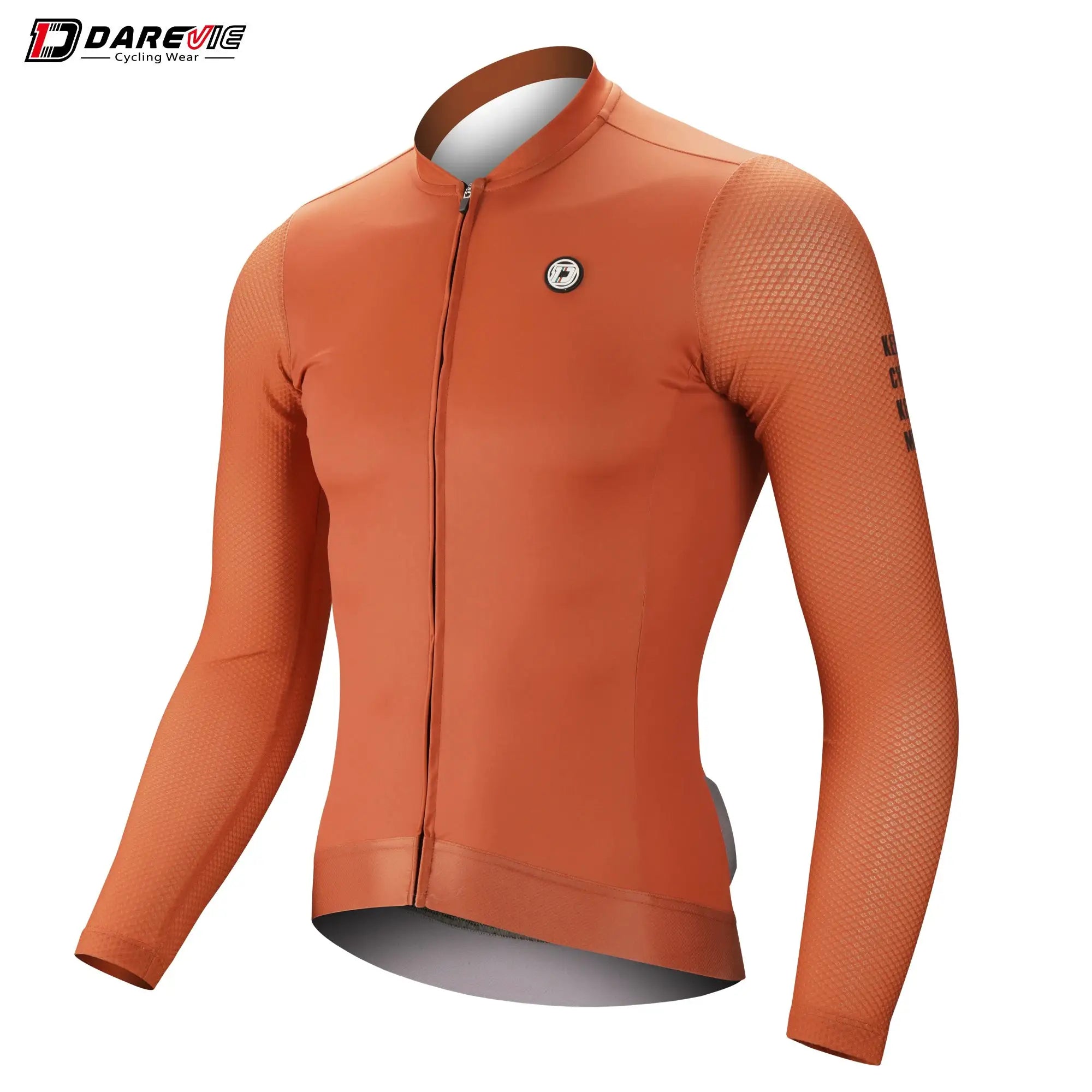 DAREVIE cycling jersey, orange long-sleeve with full zipper, breathable fabric and textured sleeves