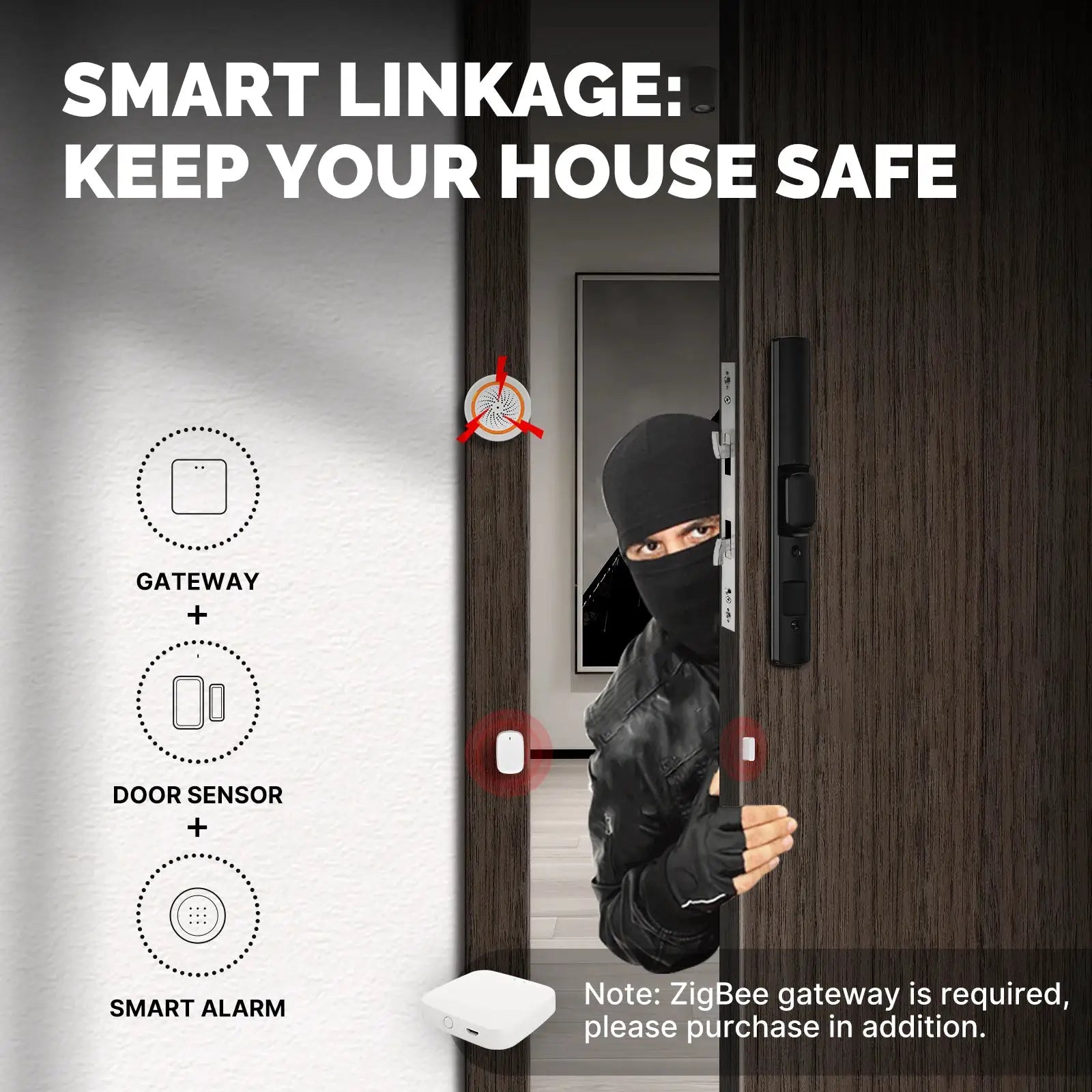 MOES ZigBee window/door sensor, white, for TUYA app remote control smart home security