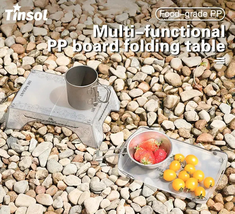 Tinsol ultralight folding PP mini table and tray; portable camping table with clear PP board.