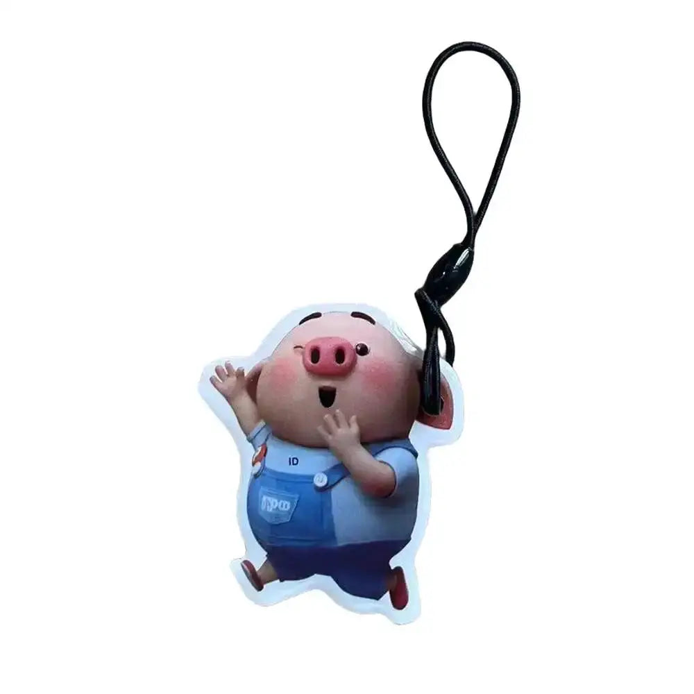 RFID key tag charm featuring a pig cartoon with a black lanyard