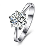 S925 sterling silver engagement ring with a round Austrian crystal solitaire, 6-prong setting.