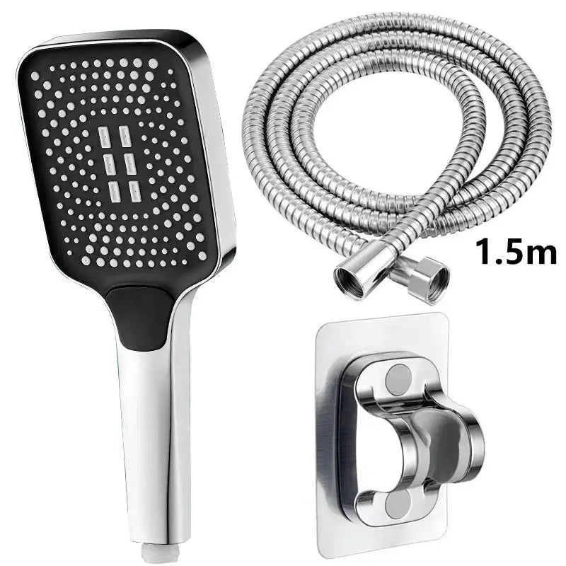 Overhead chrome rain shower head set with 1.5m hose and wall mount by Simples Market (three-piece)
