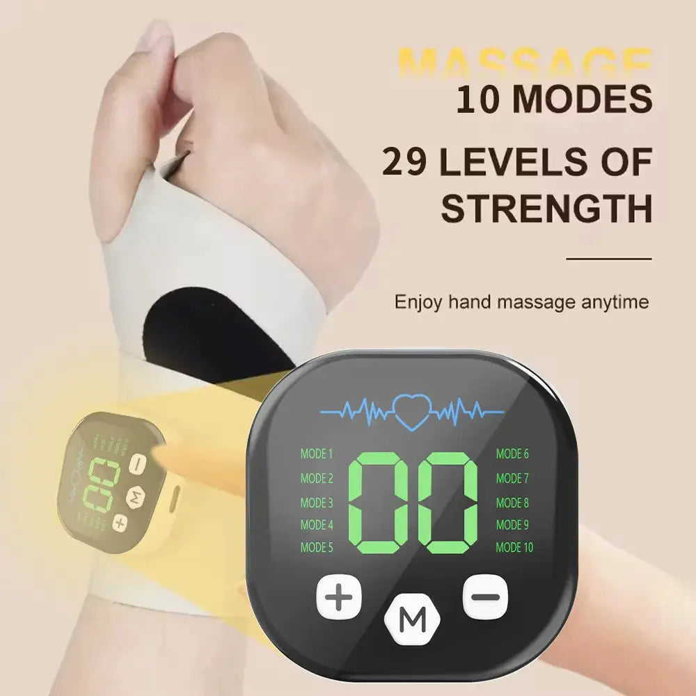 Simples Market EMS cordless hand and wrist massager with 10 modes, USB rechargeable, digital display