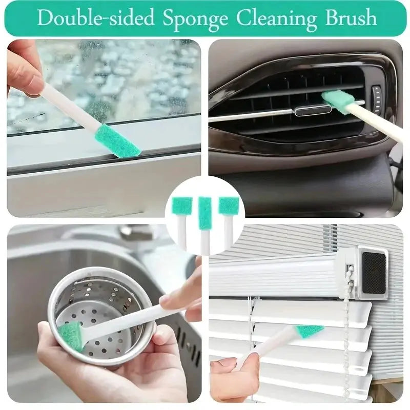 Simples Market double-sided sponge cleaning brush set for bottles and windows with green foam heads (5/9 pcs)