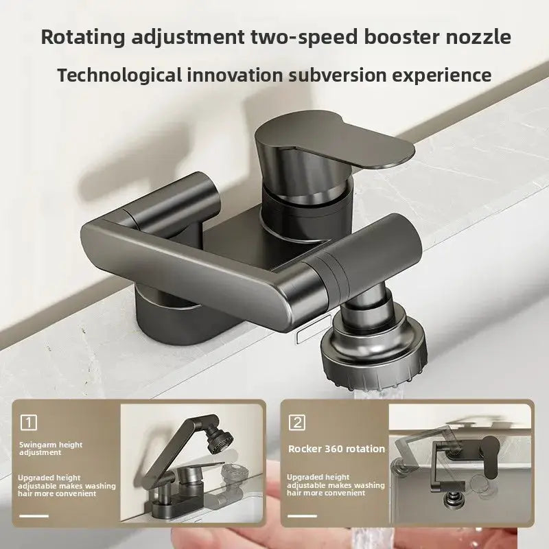 Simples Market wash basin faucet with hot and cold dual-hole design and rotating two-mode nozzle