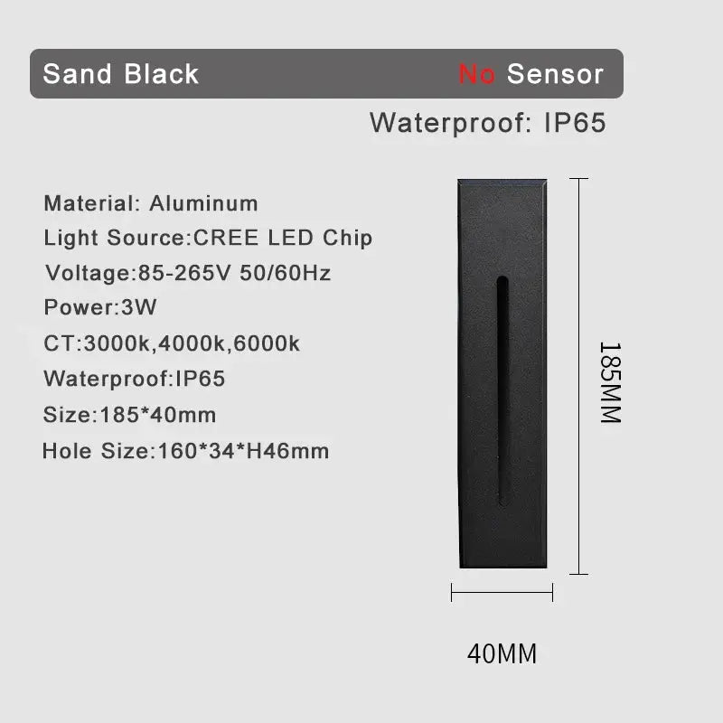 SANDI Smart stair lighting wall lamp, sand black aluminum with 3W motion sensor by Simples Market
