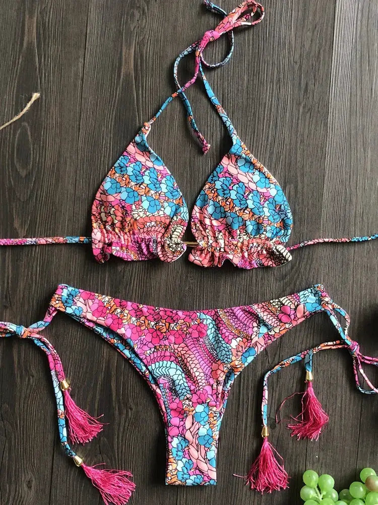 Ruotongsept Floral Print Push Up String Bikini Set Women Beach Swimwear Bikinis Bathing Suit