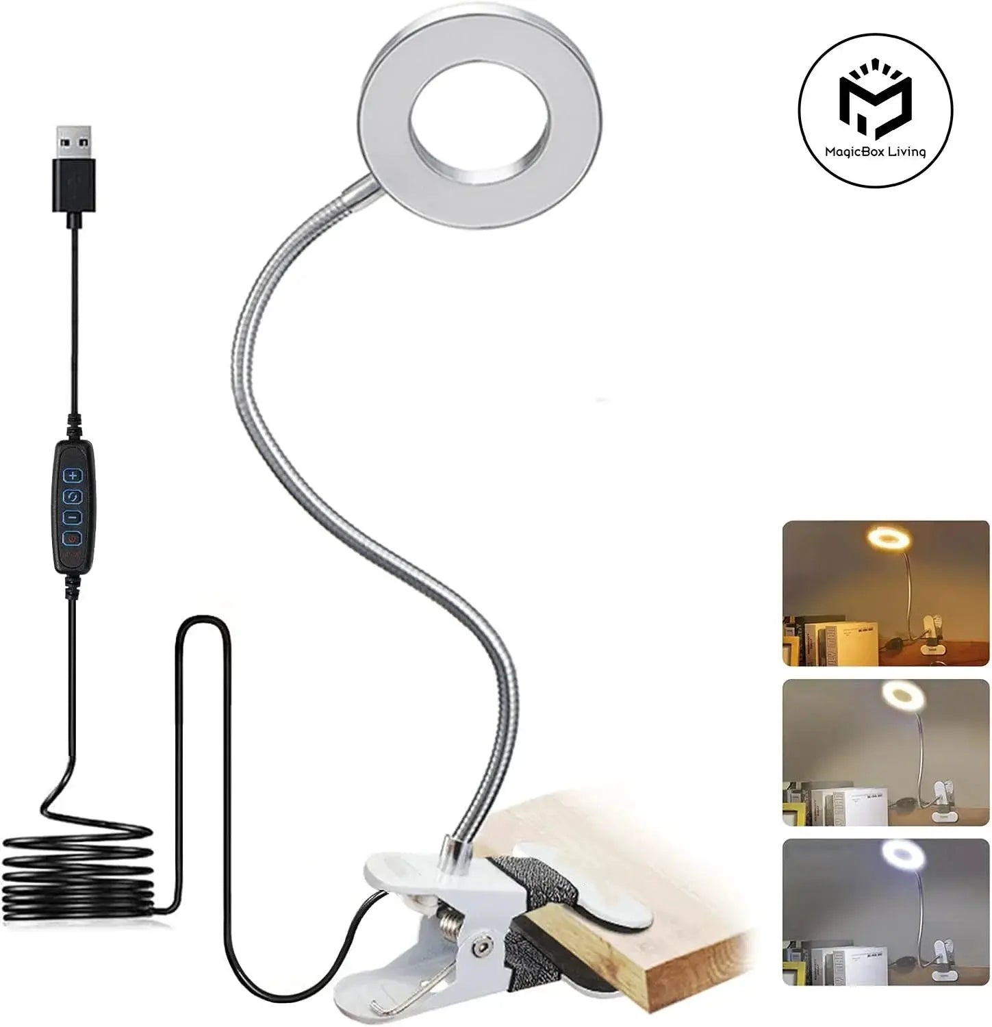 Simples Market LED Reading Light with Clamp, 3 color temps and 10 brightness levels, flexible gooseneck desk lamp