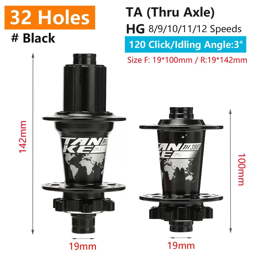 TanKe 120 Click MTB Front Rear Hub 120 Engagement 6 Bearings Thru Axle HG 8 9 10 11 12 Speed Disc Brake 28 32 36 Holes