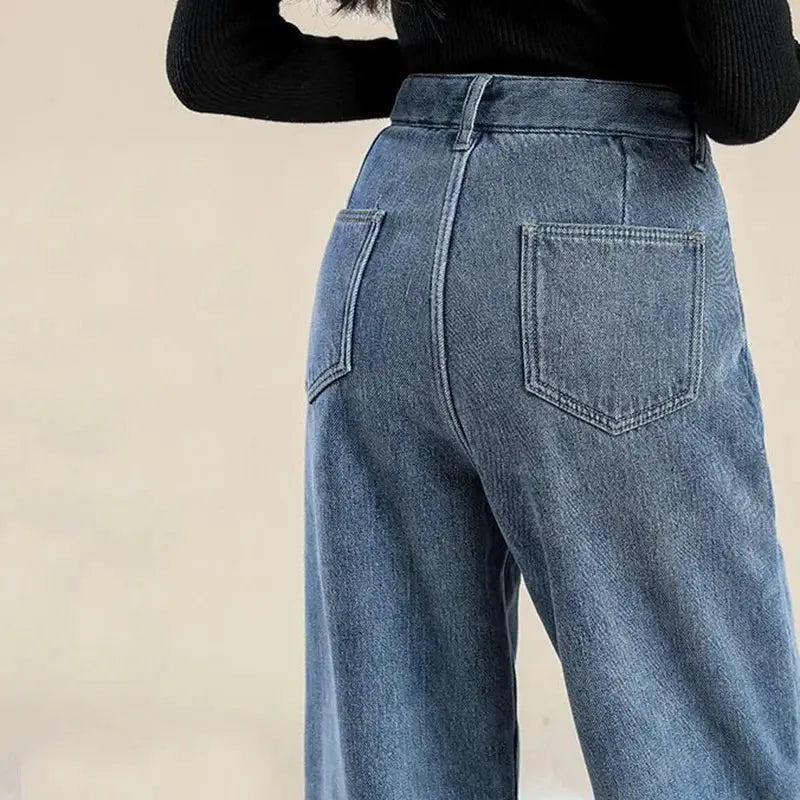 Winter Plush Thermal High Waist Jeans For Women Fleece Lined Pants