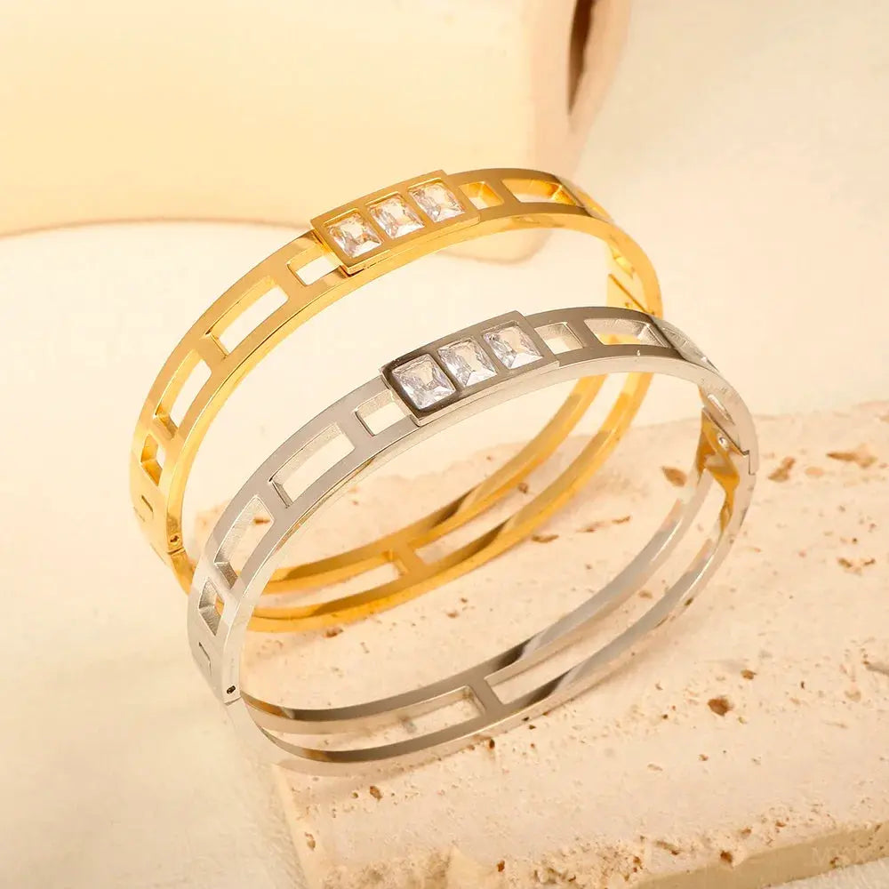 Stainless Steel Zirconia Bracelet For Women Fashion Jewelry Bangles Elegant Accessory