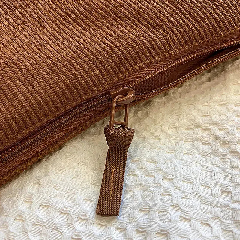 Brown solid corduroy hobo bag with zipper pull and tassel, women's crossbody handbag.