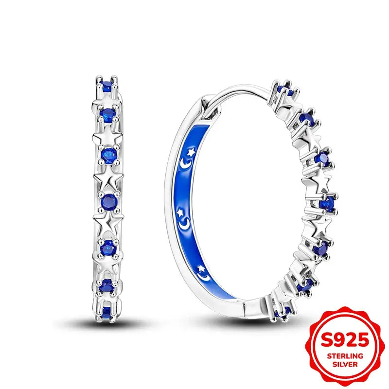 925 Sterling Silver Blue Zircon Butterfly Hoop Earrings for Women Fine Jewelry Gift