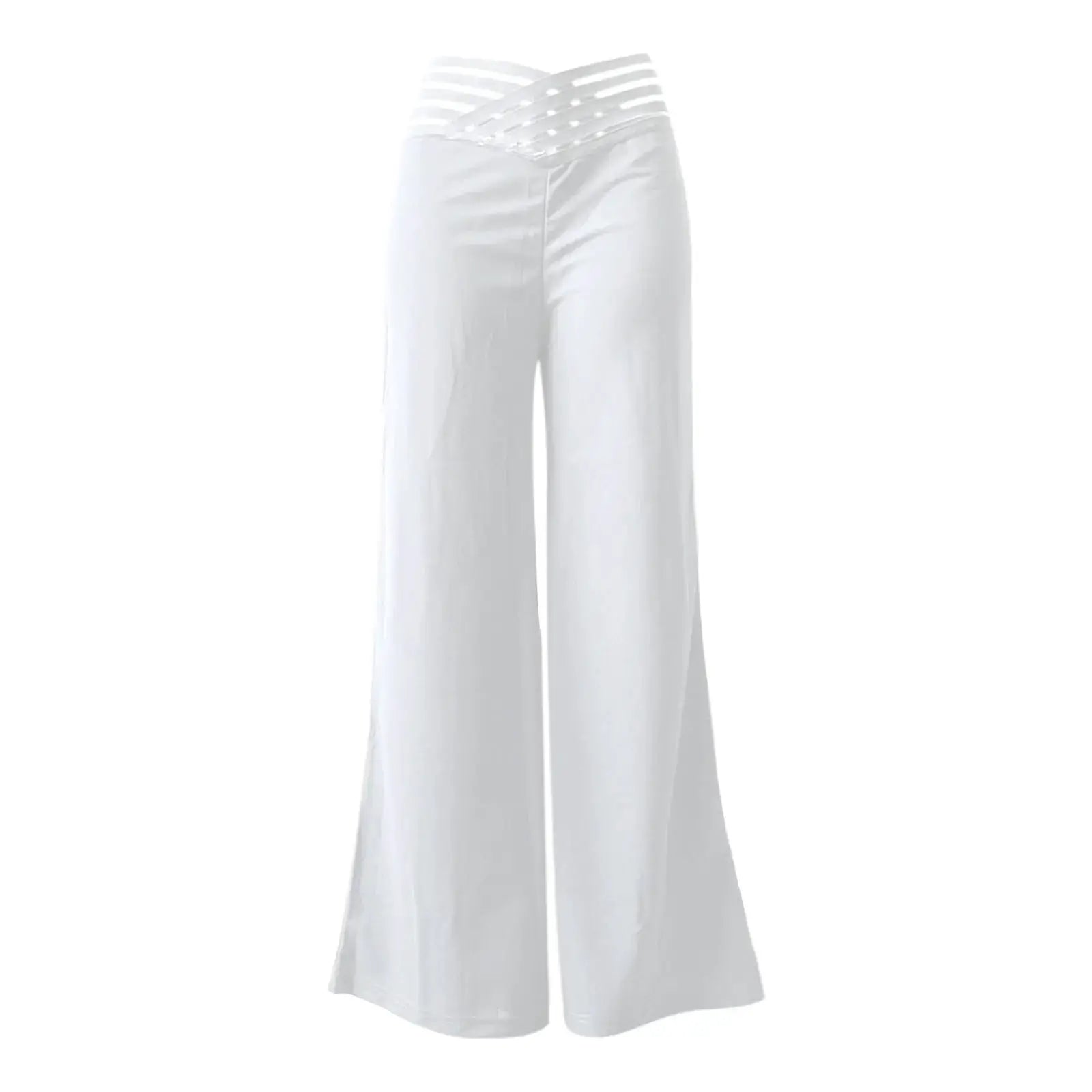 NovaMode Women Flared High Waist Office Pants Wide Leg Trousers With Crisscross Sheer Mesh Patch Elegant Comfort