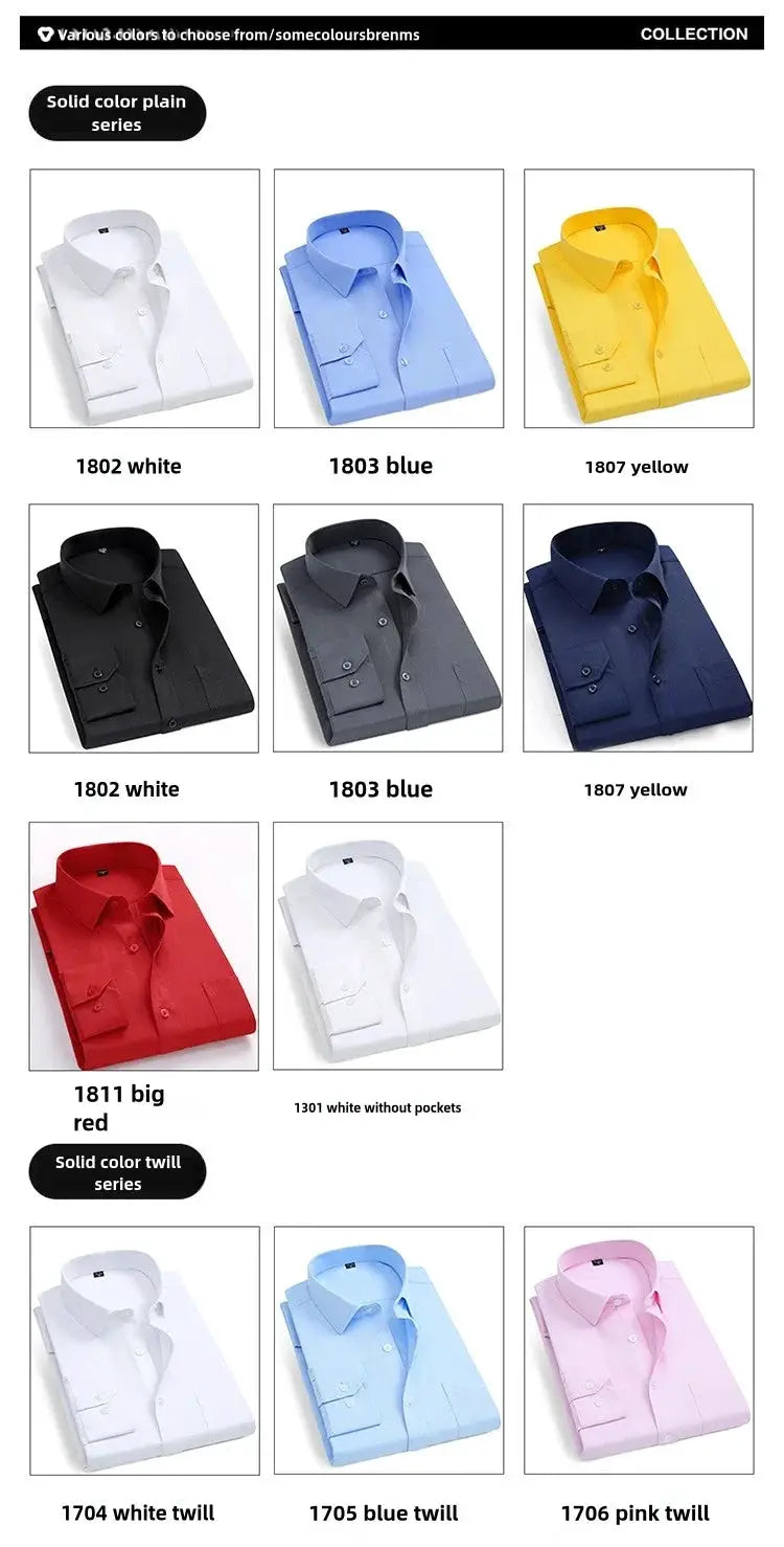 Men's long-sleeve shirts by Simples Market; 11-piece solid-color and twill assortment.