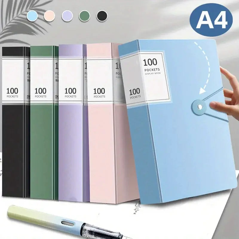 A4 100-pocket display binder set in pastel colors for document organization