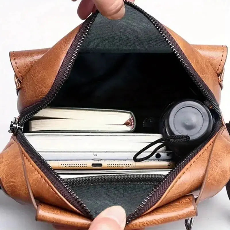 Daily Wear Vintage PU Leather Messenger Bag in brown with roomy interior for everyday items