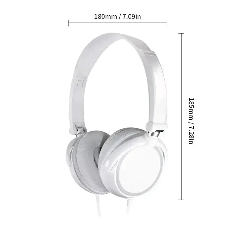 White wired over-ear headphones with mic, foldable, adjustable headband, 3.5mm jack, suitable for PC/MP3, Simples Market.