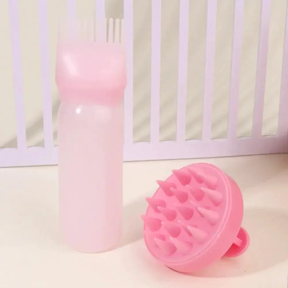 Silicone Shampoo Brush Head Scalp Massage Comb Hair Dye Tint Oil Applicator Bottle With Brush