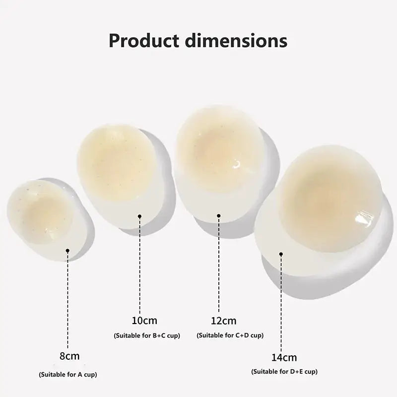 Simples Market invisible silicone nipple covers set; reusable strapless breast petals in four sizes: 8, 10, 12, 14 cm.