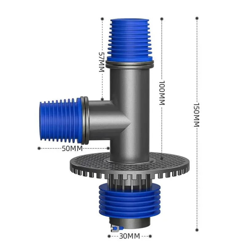 Simples Market universal washing machine floor drain connector with blue hose adapters and built-in strainer