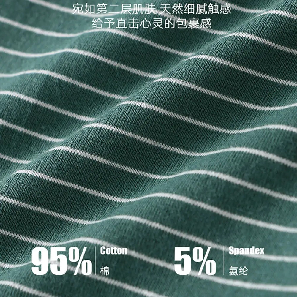 Panties fabric close-up: green striped cotton-spandex, 95% cotton 5% spandex